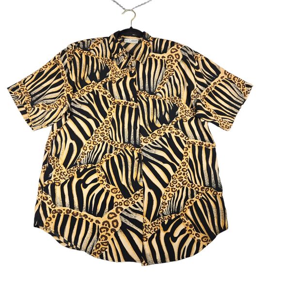 Le Caviar Tops - Vintage Le Caviar Womens Medium‎ Blouse Animal Print Short Sleeve Slinky Flowy